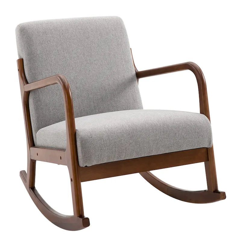 Grey Modern 25.3 High Back Rocking Chair with Solid Wood Base