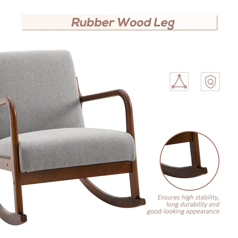Grey Modern 25.3 High Back Rocking Chair with Solid Wood Base