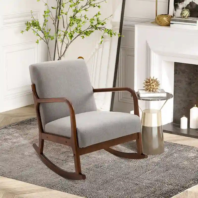 Sedia a dondolo moderna grigia alta 25.3 con base in legno massello