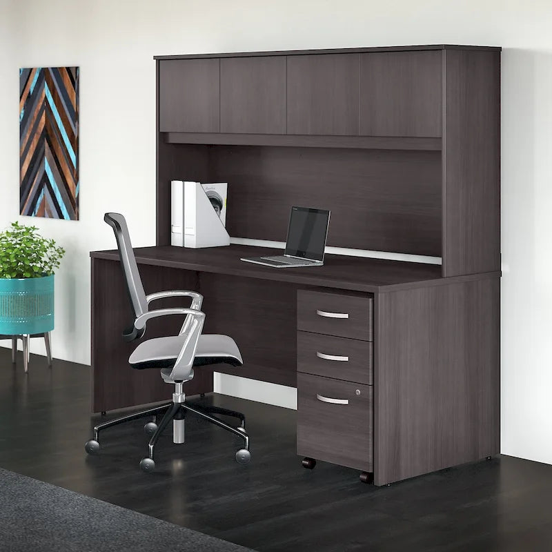 72W Desk with Hutch and Drawers