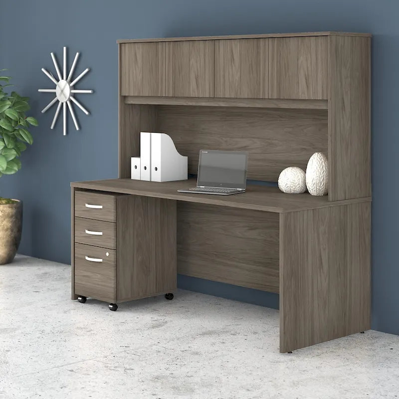 72W Desk with Hutch and Drawers