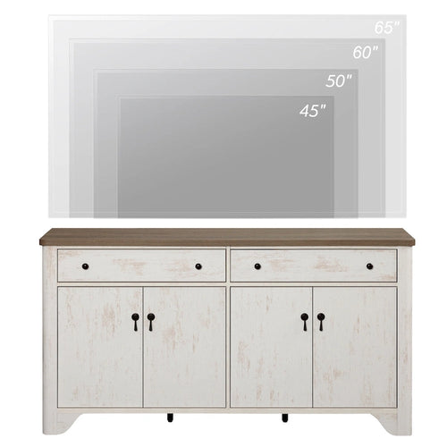 Mueble de TV estilo rústico de 59 para televisor de 65 pulgadas, centro de entretenimiento de madera con 2 cajones y armarios de almacenamiento, estantes ajustables
