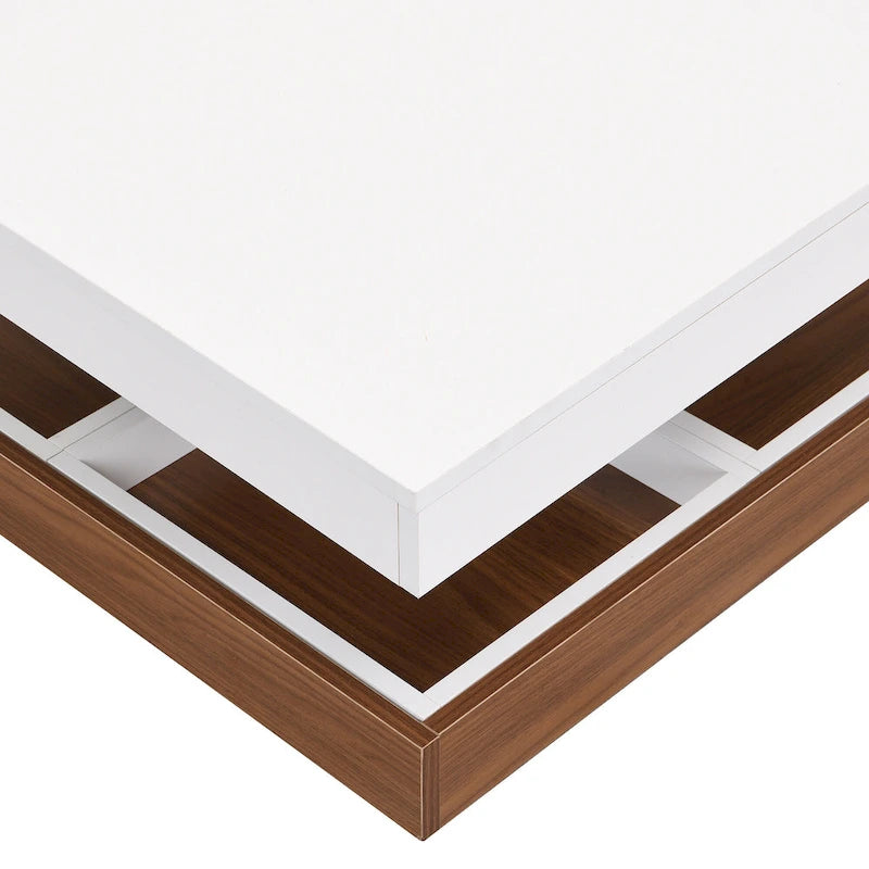 Modern 2-Tier Square 360Rotating Coffee Table with 3 Detachable Tray