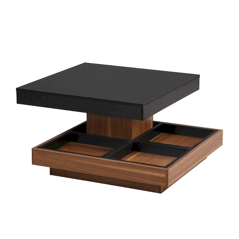 Modern 2-Tier Square 360Rotating Coffee Table with 3 Detachable Tray