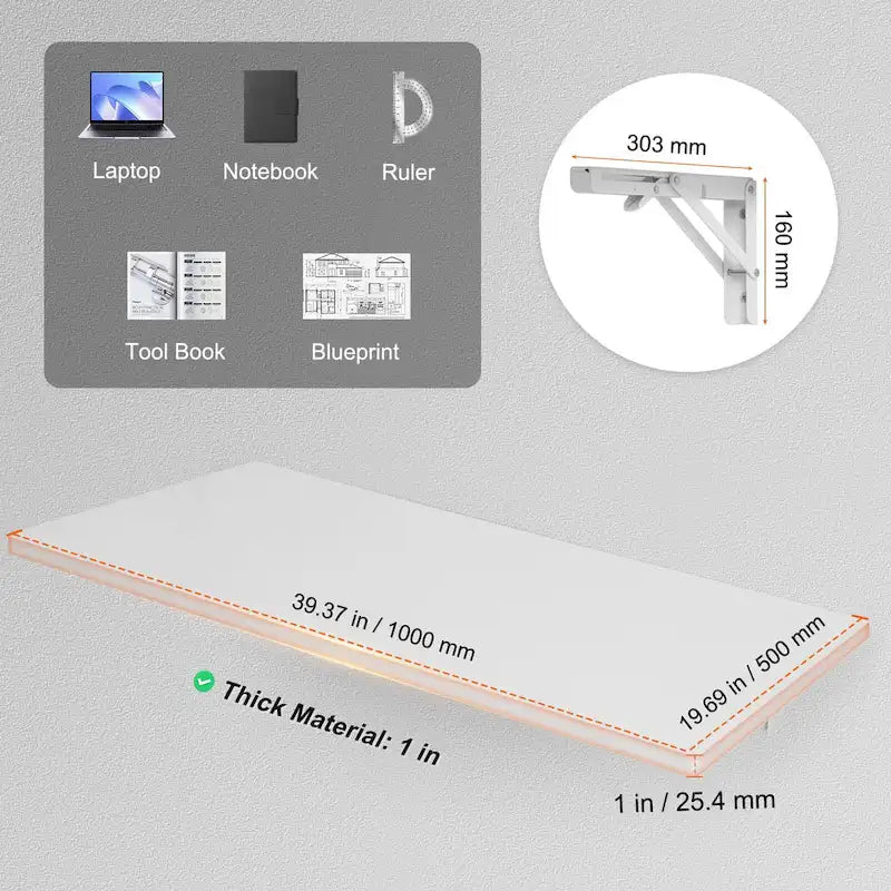 Floating Wall Mount Desk, Foldable Table for Home or Office