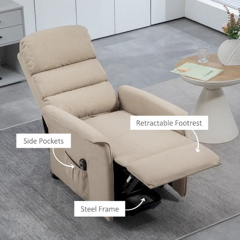 Electric Lift Recliner Chair for Seniors Adjustable Fabric Reclining Sofa with Remote and Side Pockets