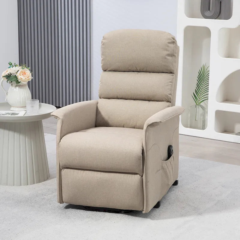 Electric Lift Recliner Chair for Seniors Adjustable Fabric Reclining Sofa with Remote and Side Pockets