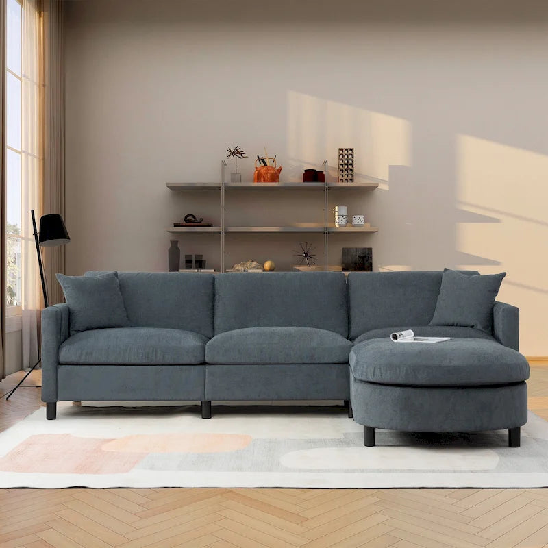 107.87 Removable Cushion 4-Seat Sectional Sofa with Movable Ottoman
