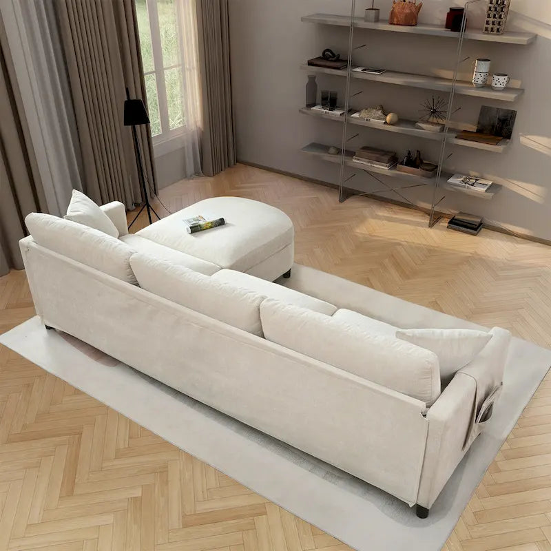 107.87 Removable Cushion 4-Seat Sectional Sofa with Movable Ottoman