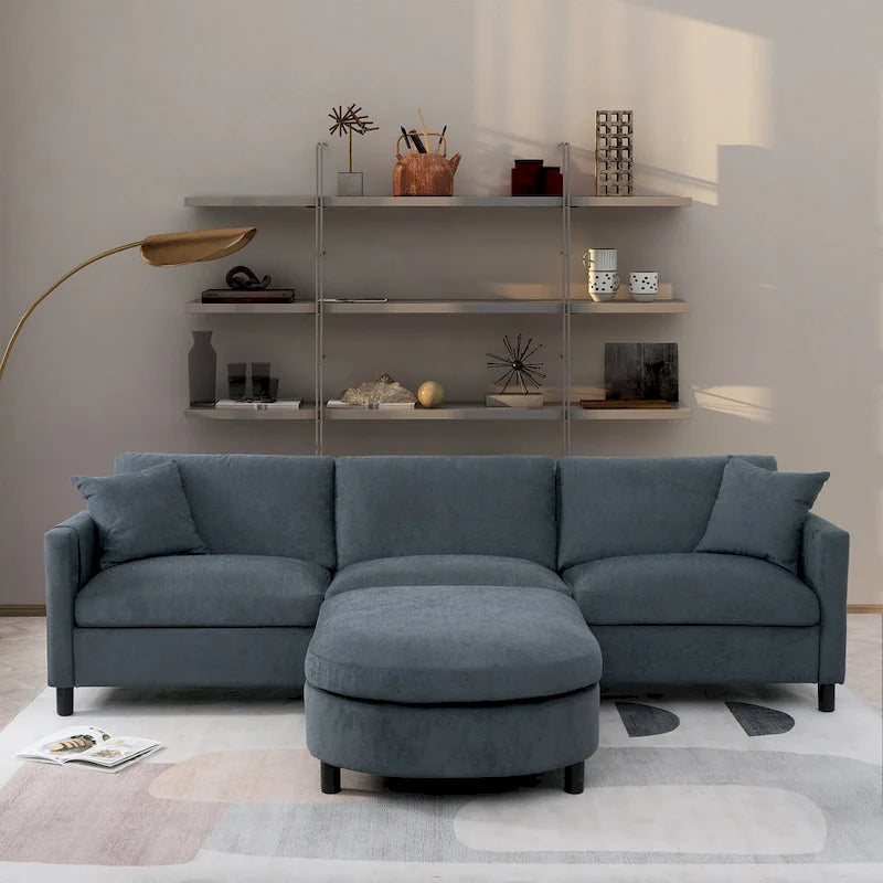 107.87 Removable Cushion 4-Seat Sectional Sofa with Movable Ottoman