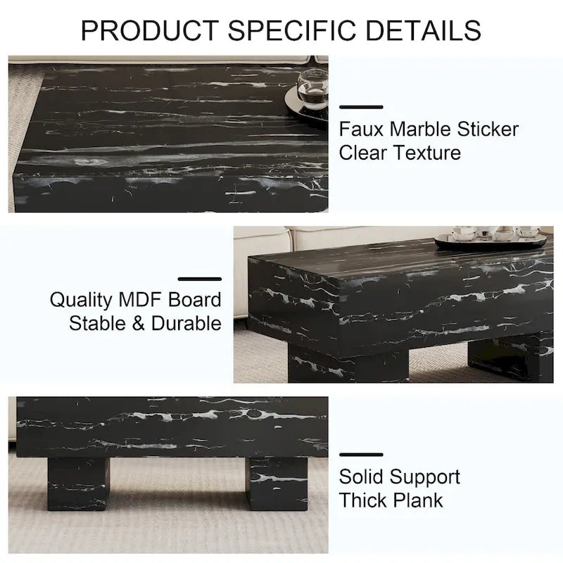 43.3 MDF Coffee Table with Black Marble Texture, 300lbs Capacity