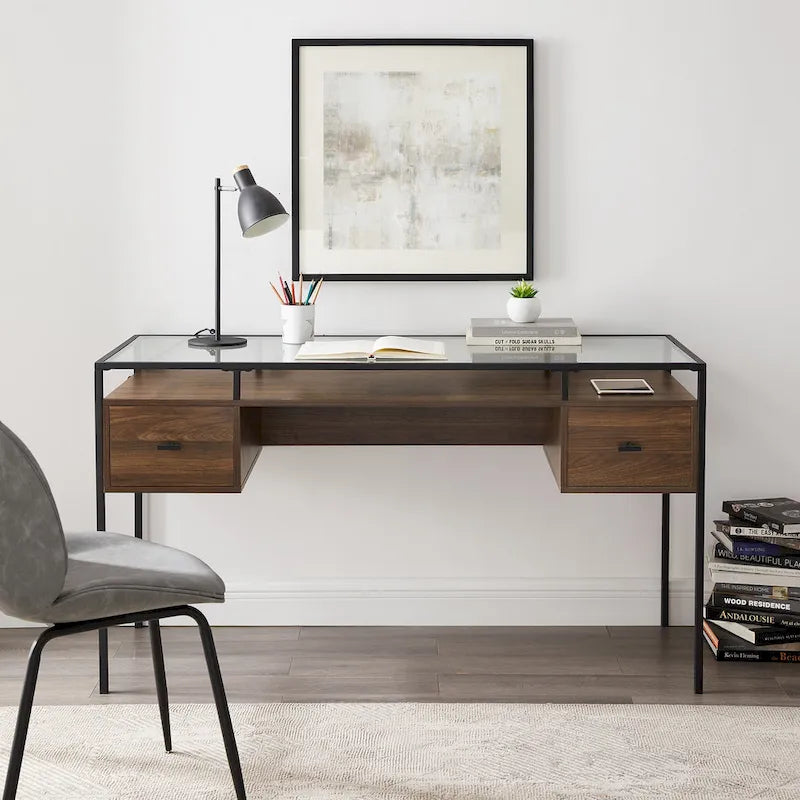 56-inch Glass Top Writing Desk