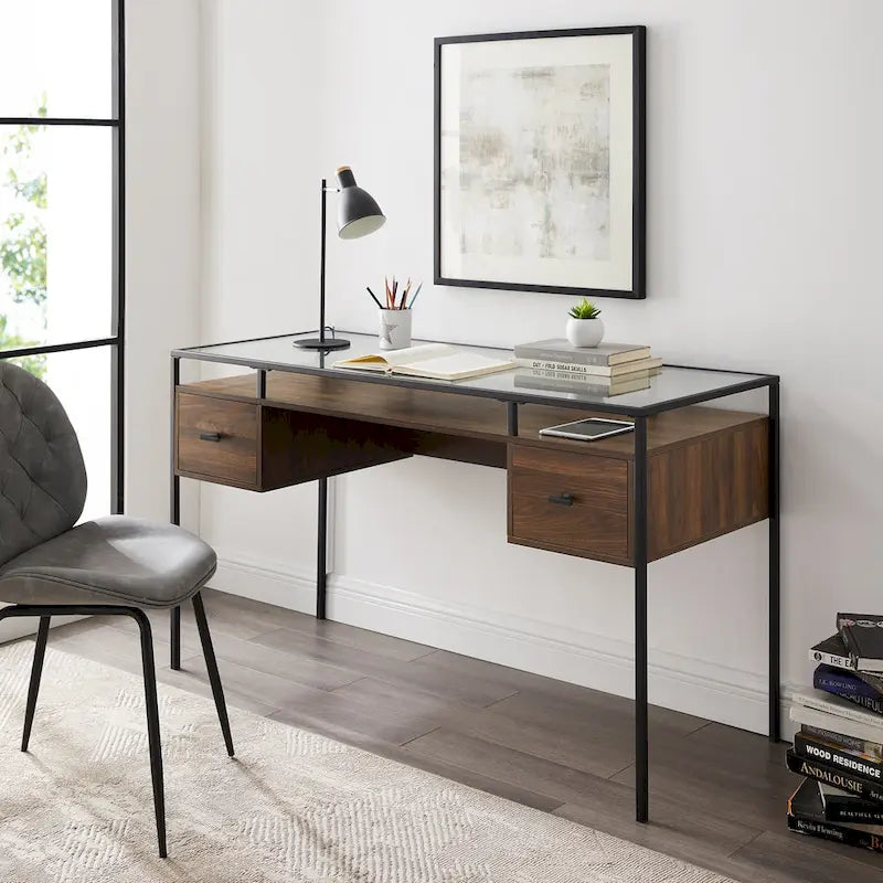 56-inch Glass Top Writing Desk