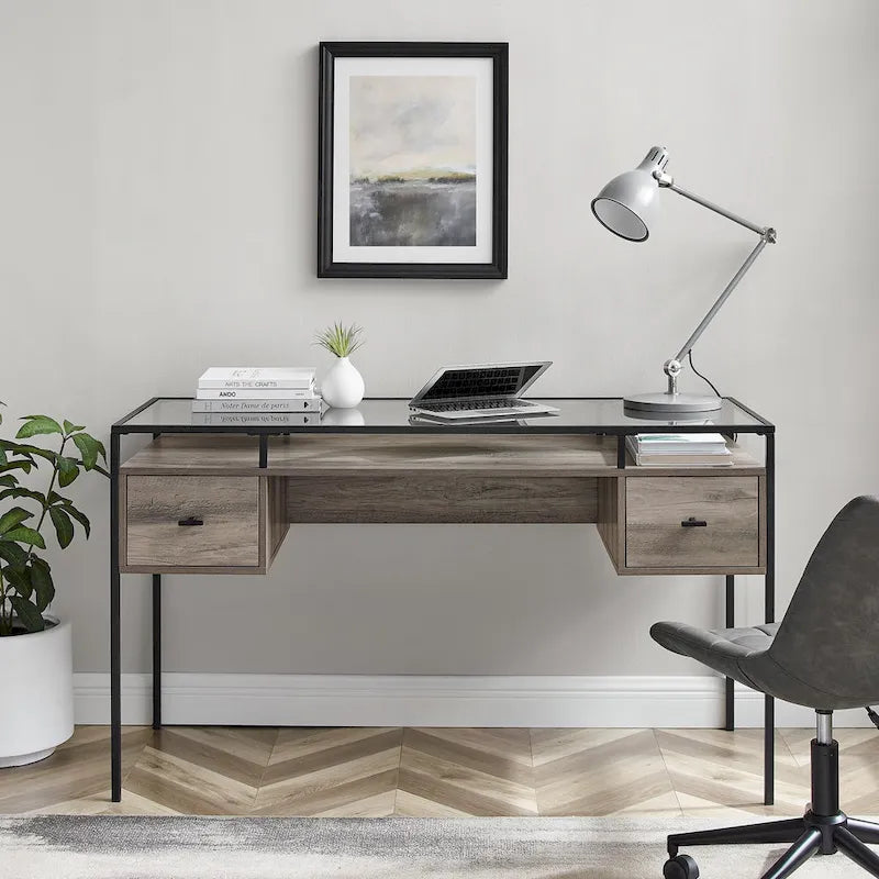 56-inch Glass Top Writing Desk