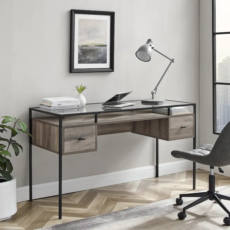 56-inch Glass Top Writing Desk