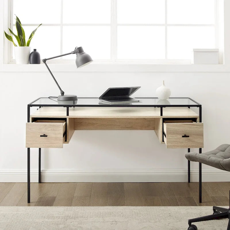 56-inch Glass Top Writing Desk