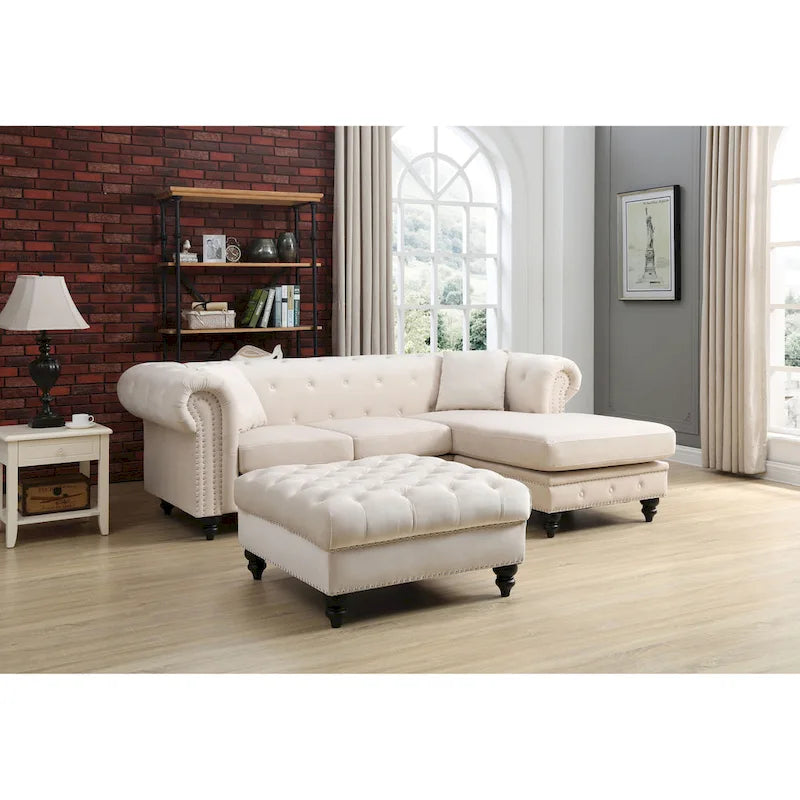 Velvet Sofa with Chaise