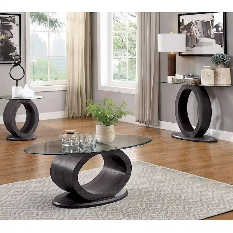 Mesa auxiliar contemporánea gris de 24 pulgadas con cubierta de vidrio