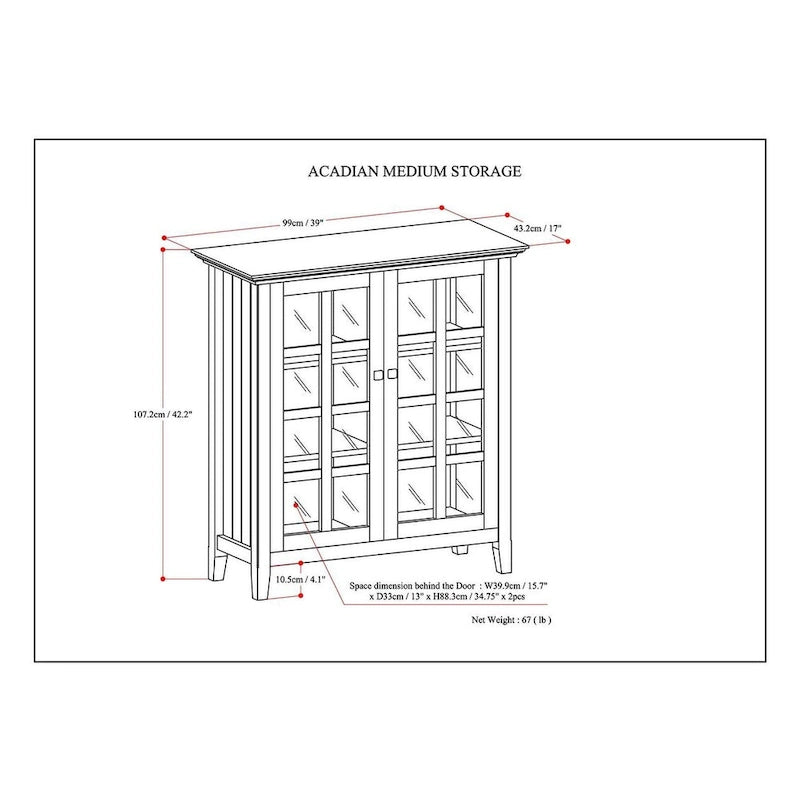39-in. Solid Wood Storage Cabinet - 39w x 17d x 42.2h