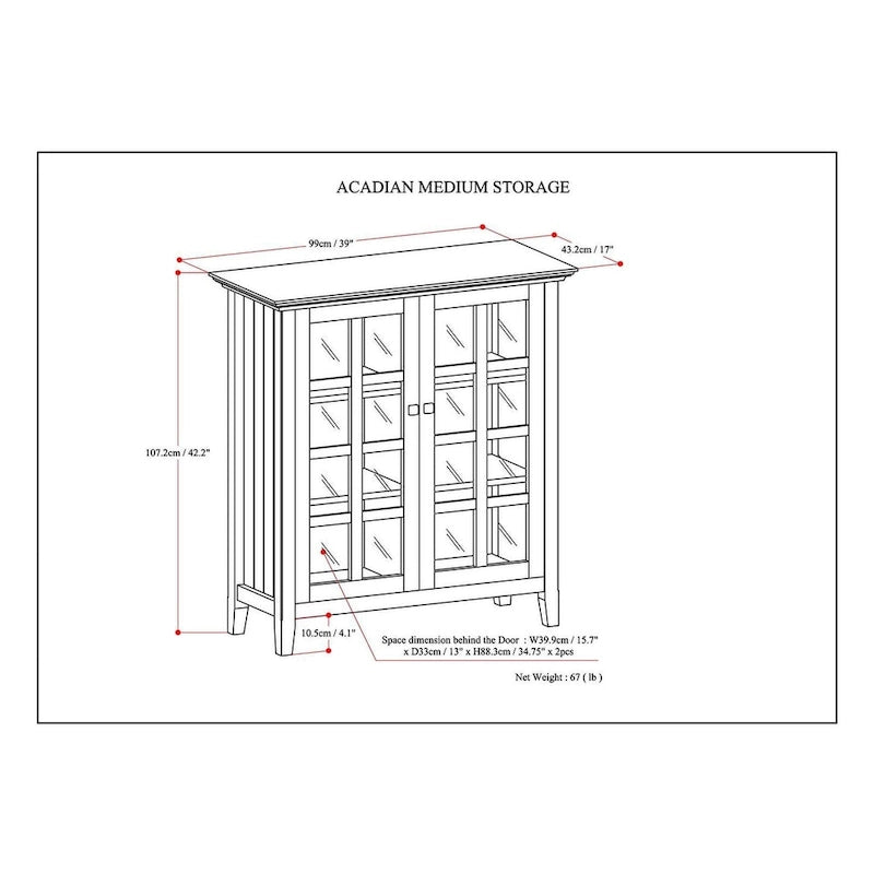 39-in. Solid Wood Storage Cabinet - 39w x 17d x 42.2h