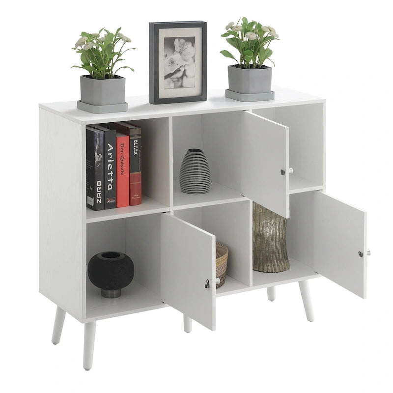 Organizer Sideboard Console Table with 3 Cubbies and 3 Cabinets