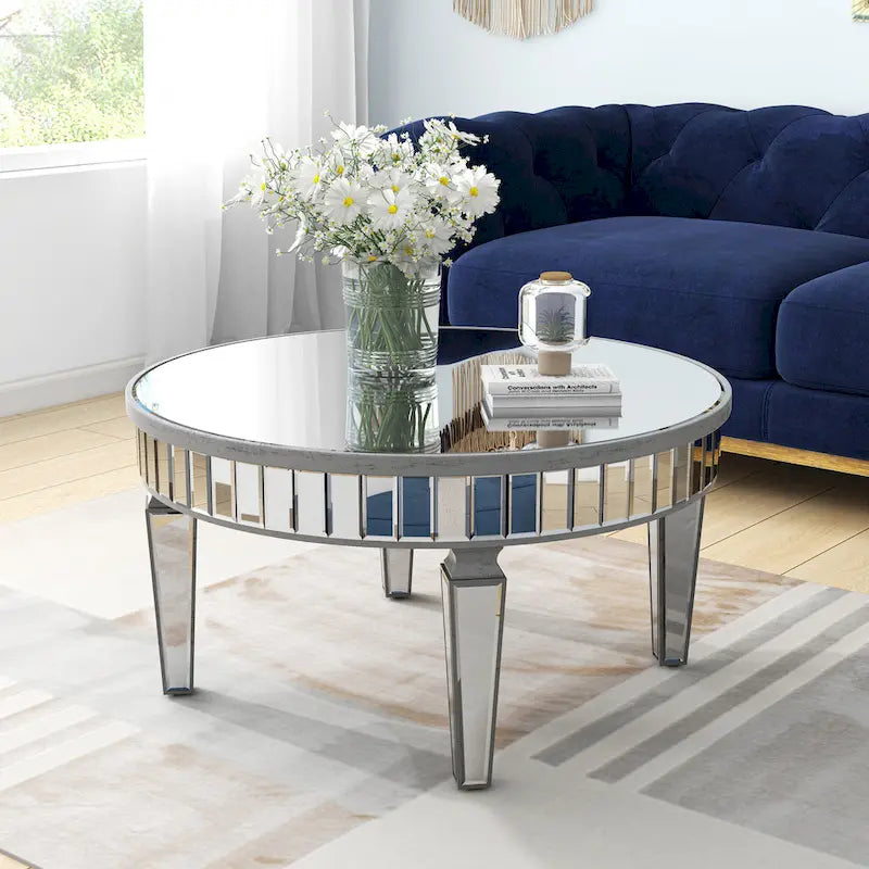 Table basse ronde avec miroir décoratif
