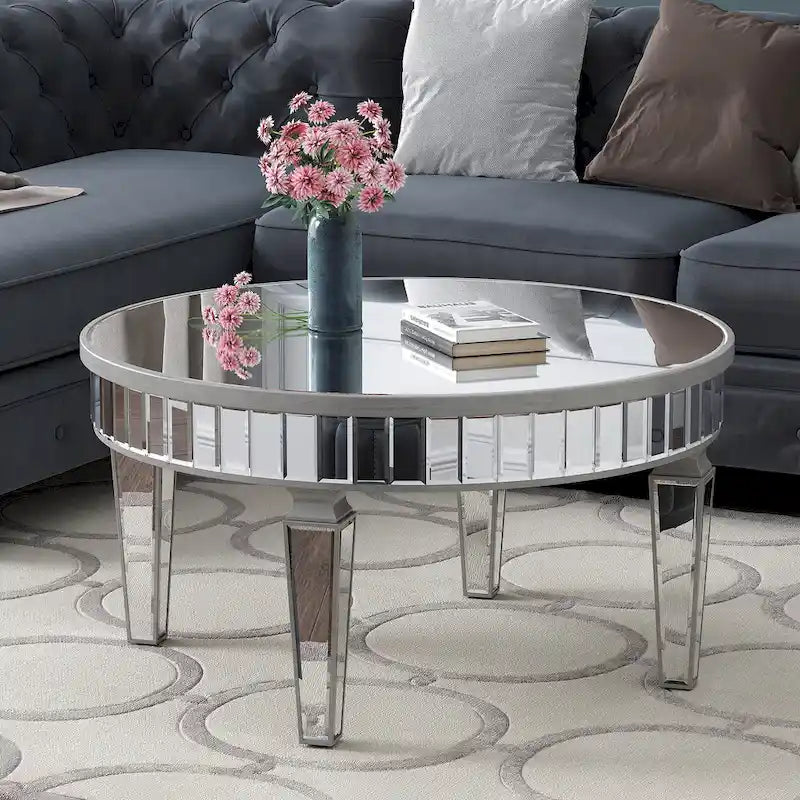 Table basse ronde avec miroir décoratif