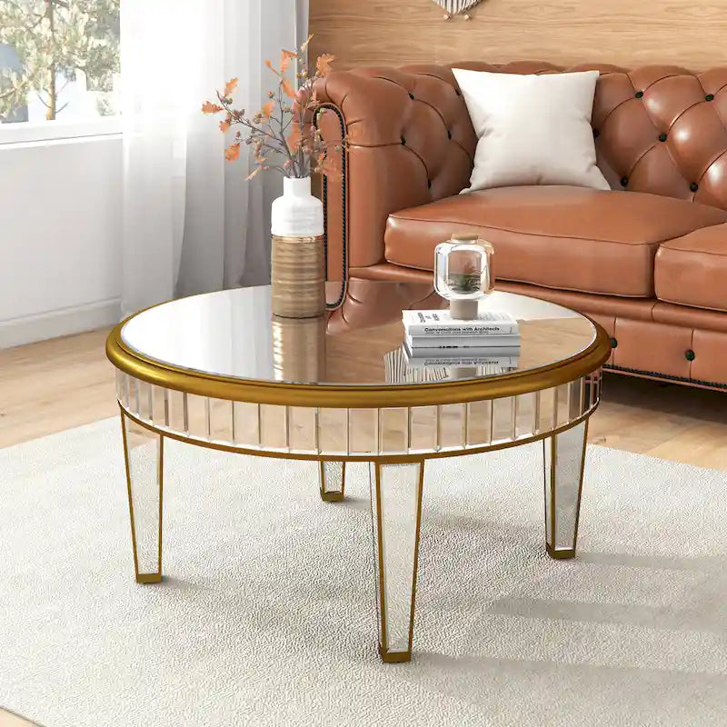 Table basse ronde avec miroir décoratif