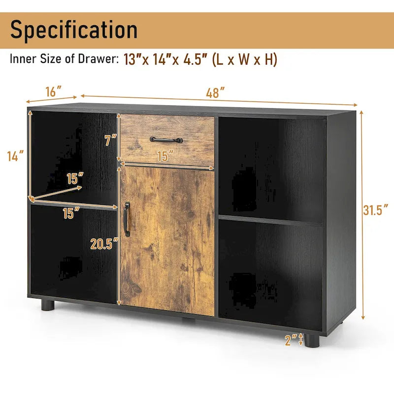 Farmhouse Buffet Sideboard Coffee Bar File Cabinet Console - 48 x 16 x 31.5 (L x W x H)