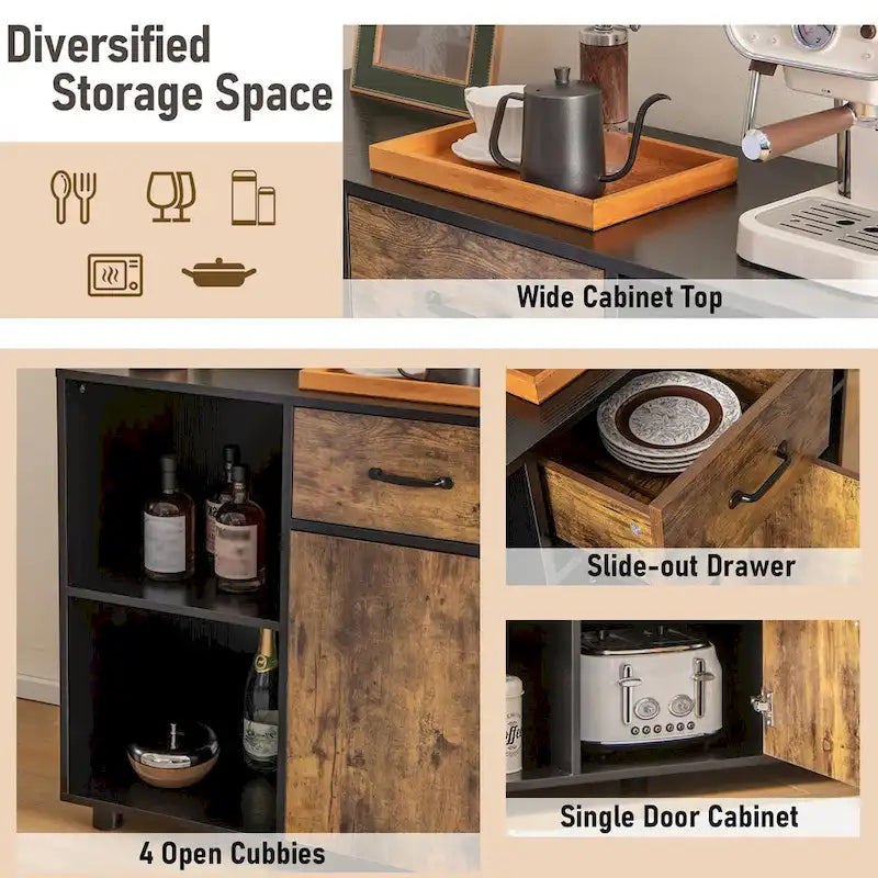 Farmhouse Buffet Sideboard Coffee Bar File Cabinet Console - 48 x 16 x 31.5 (L x W x H)