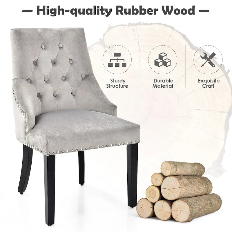Velvet Dining Chair Upholstered Tufted Armless w/ Nailed Trim & Ring