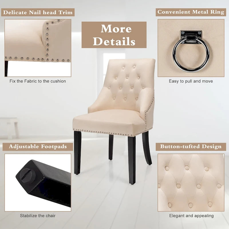 Velvet Dining Chair Upholstered Tufted Armless w/ Nailed Trim & Ring