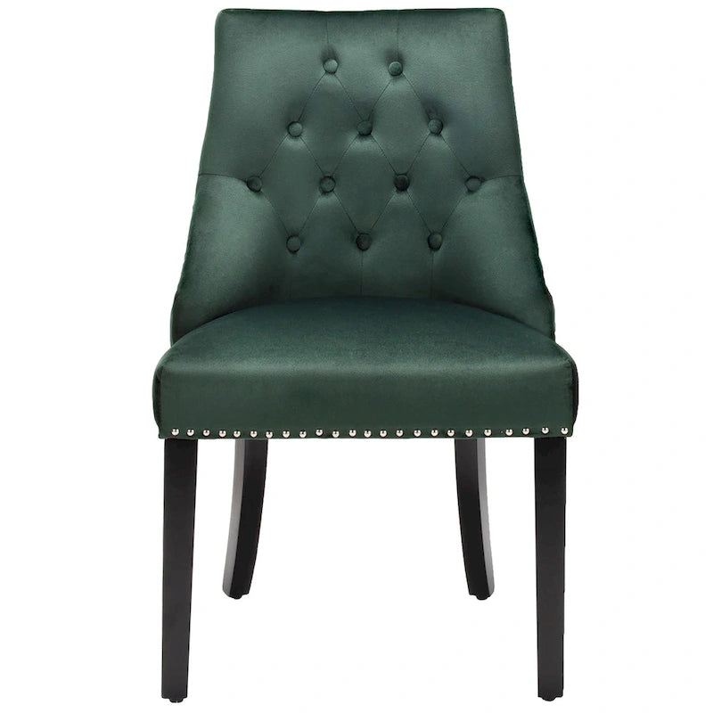 Velvet Dining Chair Upholstered Tufted Armless w/ Nailed Trim & Ring