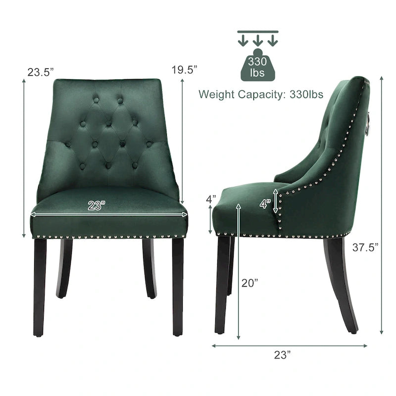 Velvet Dining Chair Upholstered Tufted Armless w/ Nailed Trim & Ring