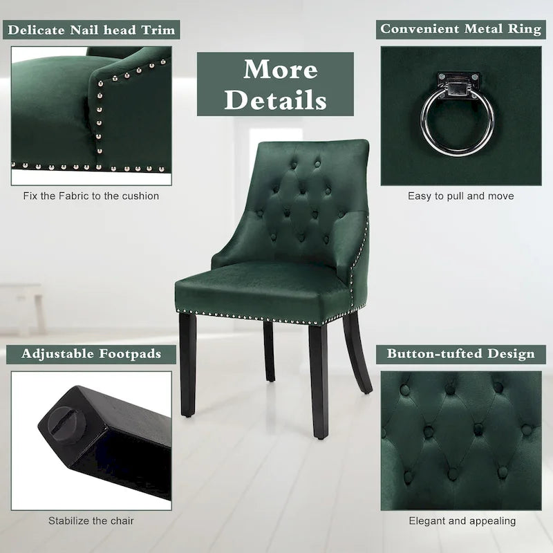 Velvet Dining Chair Upholstered Tufted Armless w/ Nailed Trim & Ring