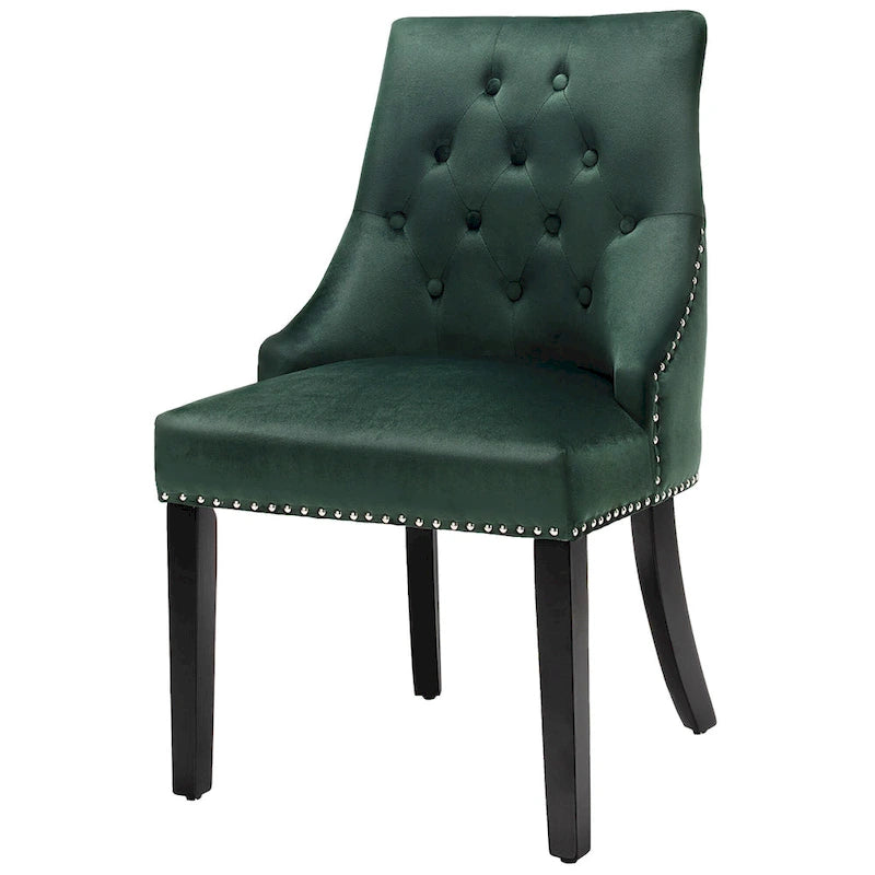 Velvet Dining Chair Upholstered Tufted Armless w/ Nailed Trim & Ring