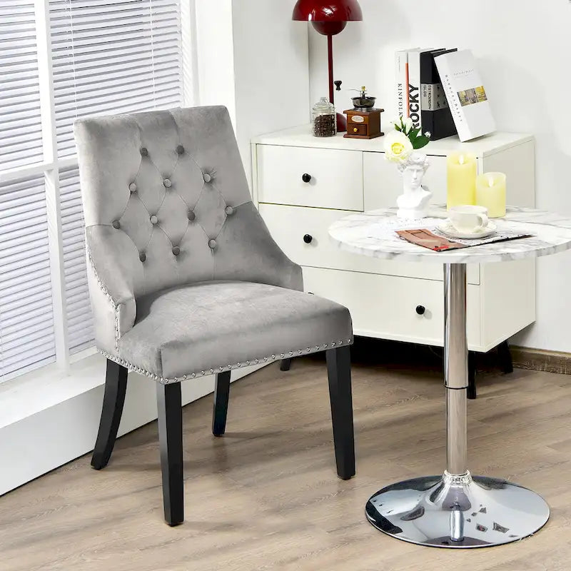Velvet Dining Chair Upholstered Tufted Armless w/ Nailed Trim & Ring