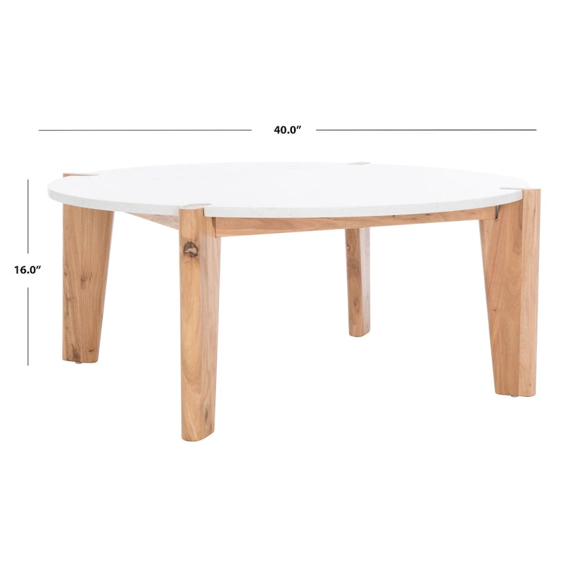 Mesa de centro redonda con superficie de mármol - 40 pulgadas de ancho x 40 pulgadas de profundidad x 16 pulgadas de alto - 40W x 40D x 16H