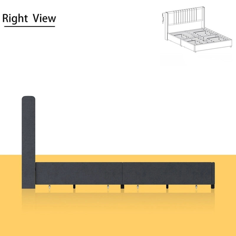 Estructura de cama moderna iluminada con detalles dorados - Diseño tapizado elegante