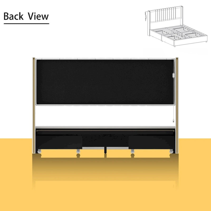 Estructura de cama moderna iluminada con detalles dorados - Diseño tapizado elegante