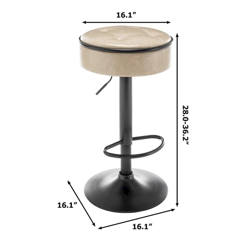 Round Storage Bar Stool Set of 2, Faux Leather Height Adjustable Barstool, 360Counter Height Swivel Stool, Armless Bar Chair
