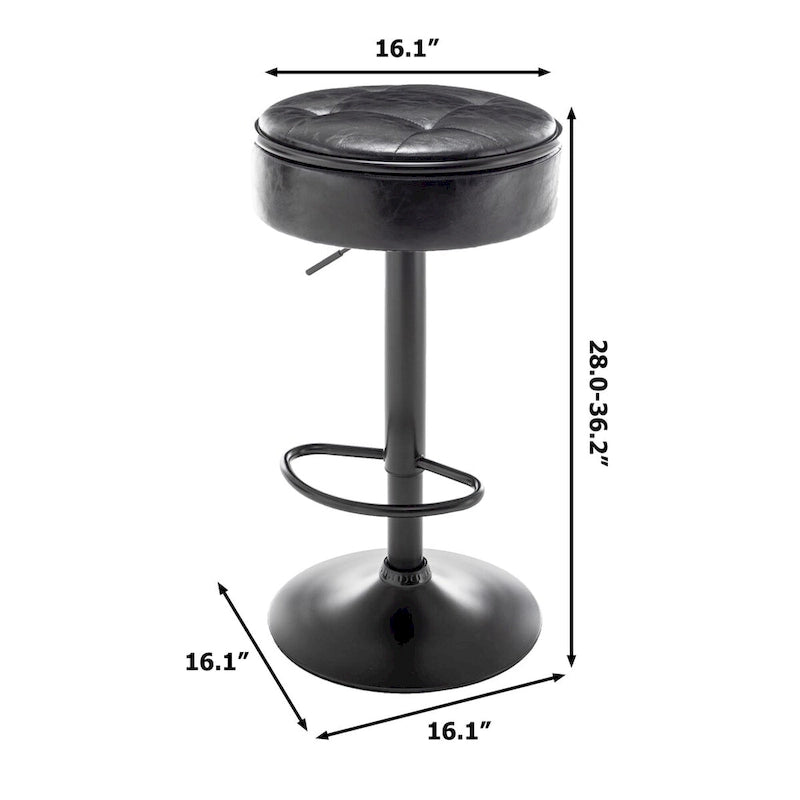 Round Storage Bar Stool Set of 2, Faux Leather Height Adjustable Barstool, 360Counter Height Swivel Stool, Armless Bar Chair