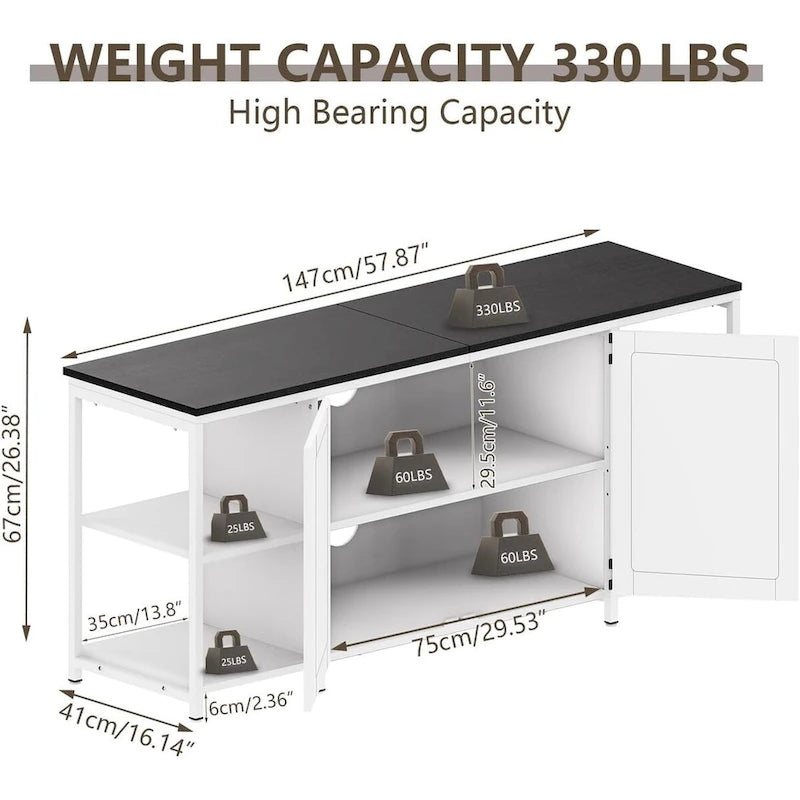 58 Inch Farmhouse TV Stand for up to 65 TV with Doors and Open Shelves