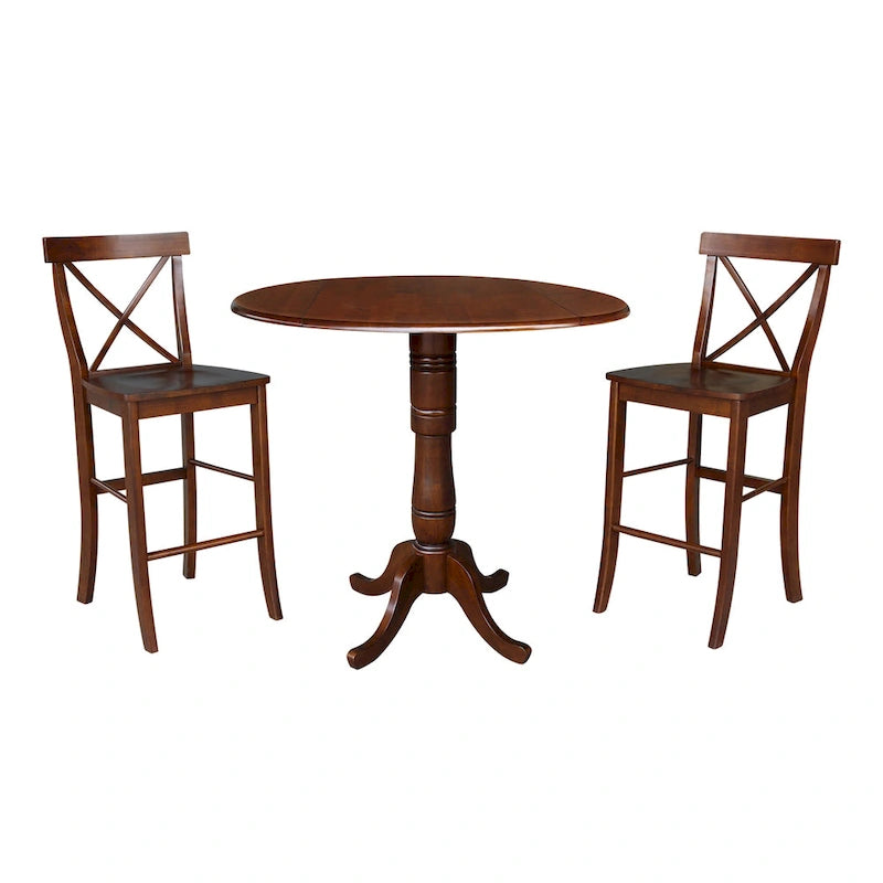 42 Round Top Bar Height Table and Two Stools - Espresso