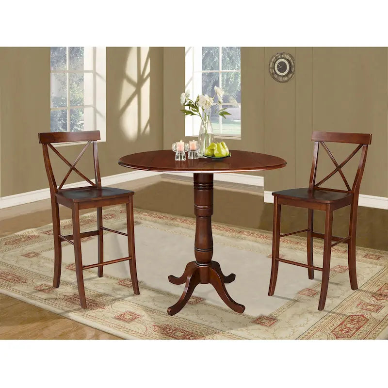 42 Round Top Bar Height Table and Two Stools - Espresso