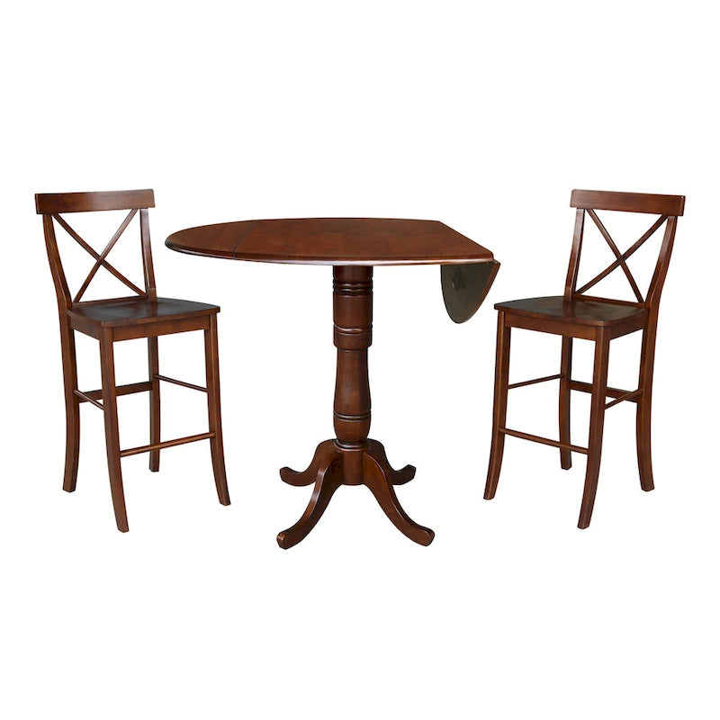 42 Round Top Bar Height Table and Two Stools - Espresso