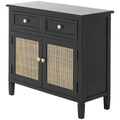 Wood Handmade 2 Drawers and 2 Door Room Cabinet with Rattan Front - Black
