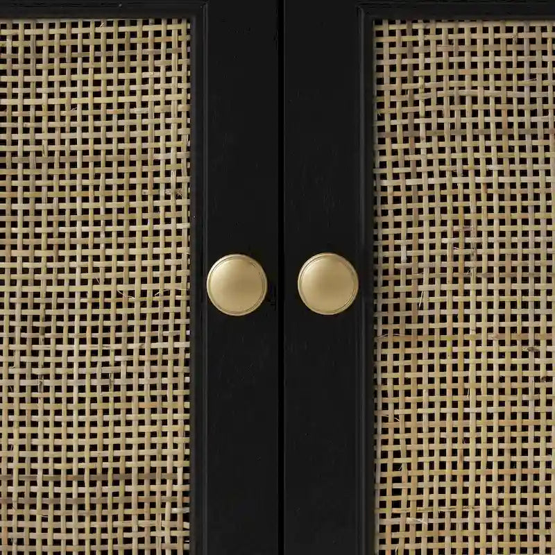 Wood Handmade 2 Drawers and 2 Door Room Cabinet with Rattan Front - Black