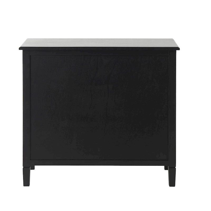 Wood Handmade 2 Drawers and 2 Door Room Cabinet with Rattan Front - Black