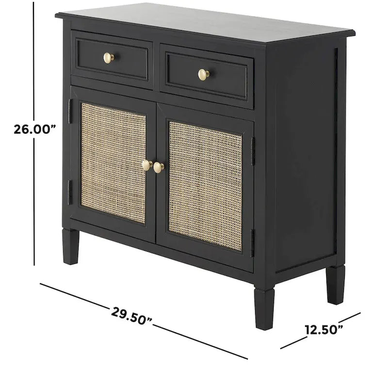 Wood Handmade 2 Drawers and 2 Door Room Cabinet with Rattan Front - Black